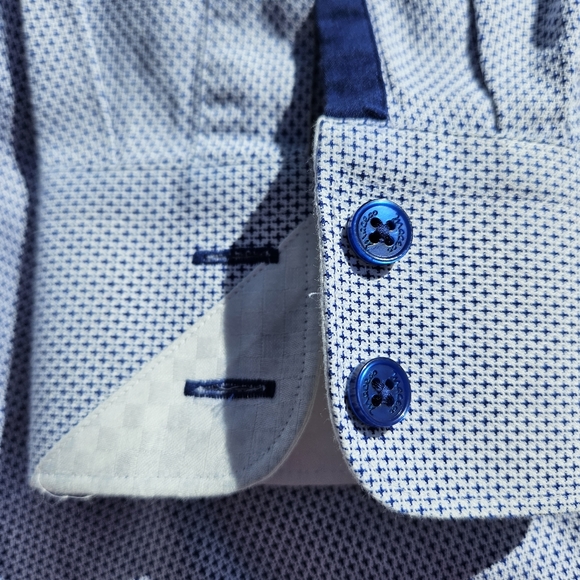 Maceoo XL Long Sleeve Dress Shirt Italian Button-Down Blue White Top 100% Cotton - Picture 4 of 16